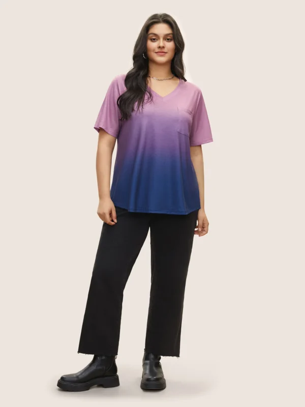 Ombre Contrast Patched Pocket T-shirt - Image 3