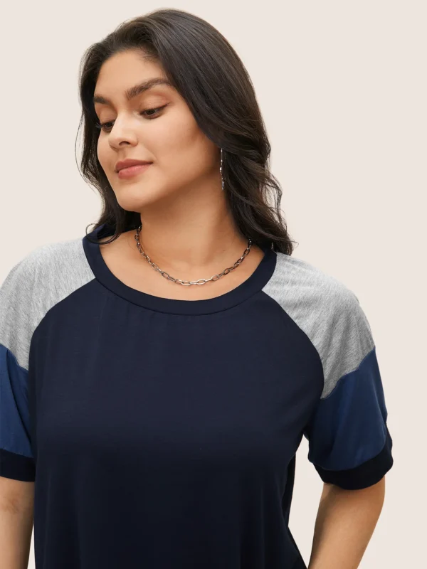 Colorblock Contrast Crew Neck Raglan Sleeve T-shirt - Image 2