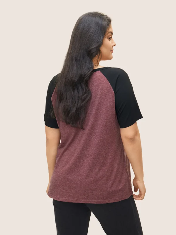 Colorblock Contrast Notched Raglan Sleeve T-shirt - Image 2